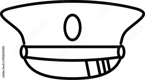 Police officer cap representing authority, public service, and legal power in line art style