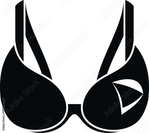 Black silhouette of a woman's bra isolated on a white background