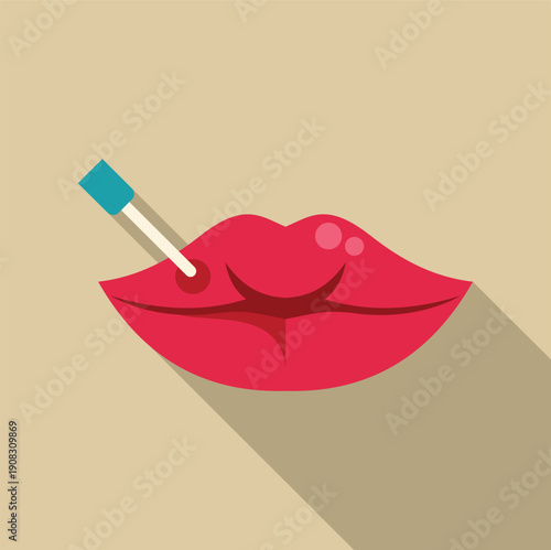 Red lips icon representing beauty, makeup, and cosmetic care applying lip gloss
