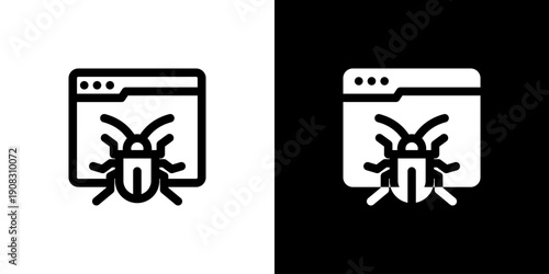 Bug icon concept with flat Black White Background. Vector illustration.