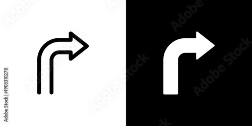 Turn Right icon concept with flat Black White Background. Vector illustration.