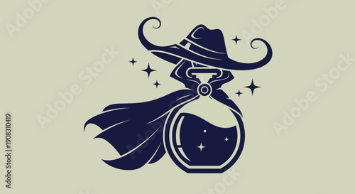 Potion bottle with hat and cape illustration