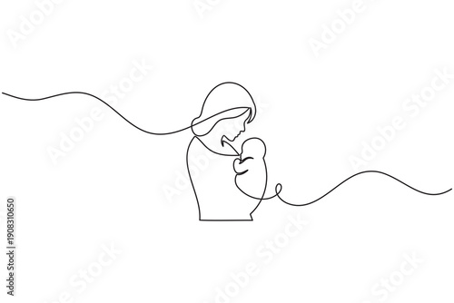 Mother holding baby continuous one line drawing motherhood icon