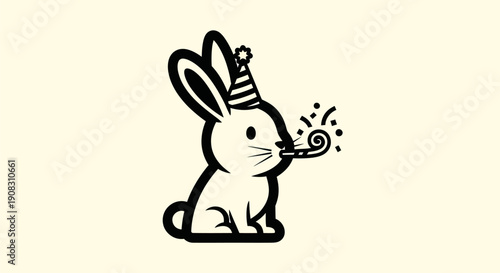 Rabbit celebrating with party blower