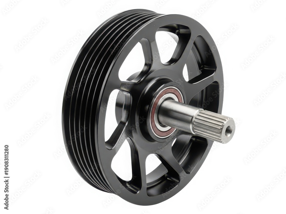 Obraz premium Close-up view of a black bicycle wheel with a silver axle and spokes.