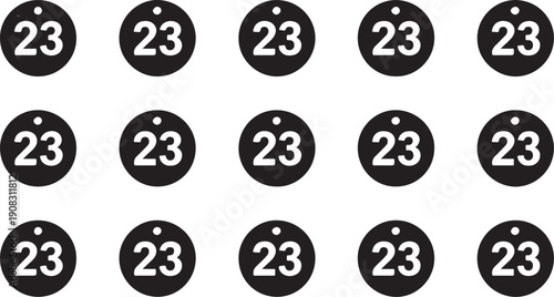 A grid of black circles each containing the number twenty-three in white