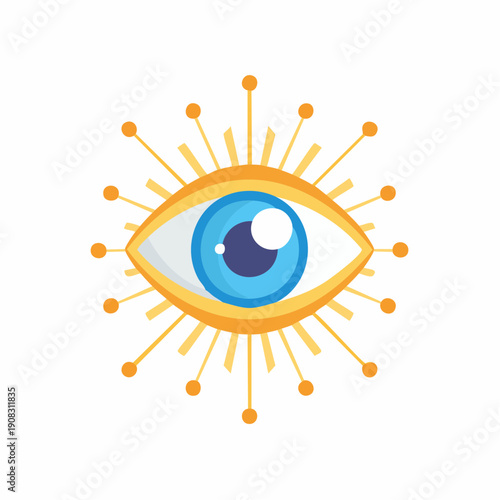 Blue mystical eye symbol radiating light for spiritual or protective themes in modern design