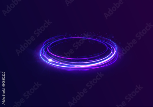 Elegant pink neon frame with glossy elliptical shine. Abstract swirl effect suggesting speed and modern motion. Bright digital accent for creative layouts.