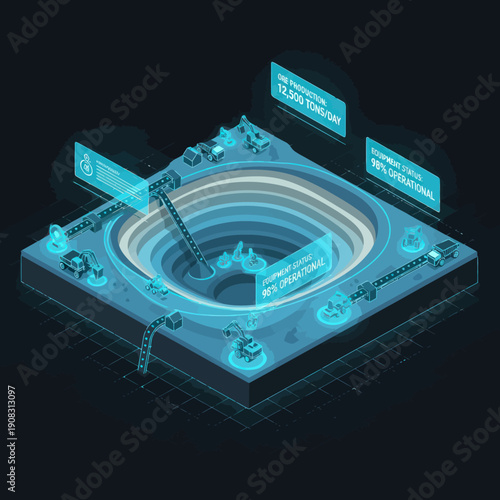 Futuristic 3D illustration of a digital platform with interconnected elements.