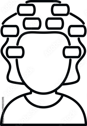 Woman's head with perm curlers on hair creating a stylish hairdo