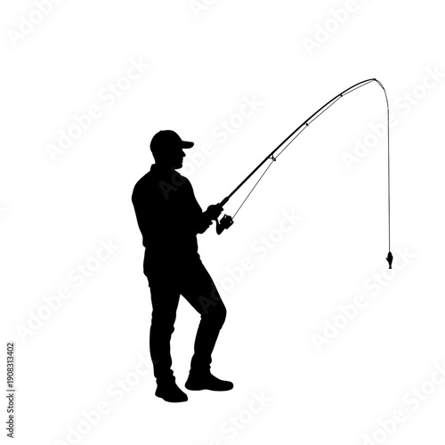 Silhouette of a Fisherman Casting a Fishing Rod in the Water.