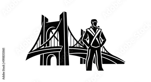 Sailor and bridge silhouette illustration