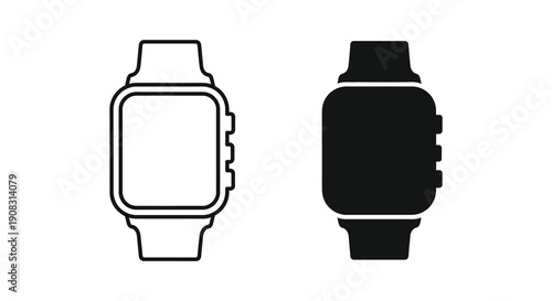 A minimalist illustration depicts two variations of a modern smartwatch one white and one black high quality professional