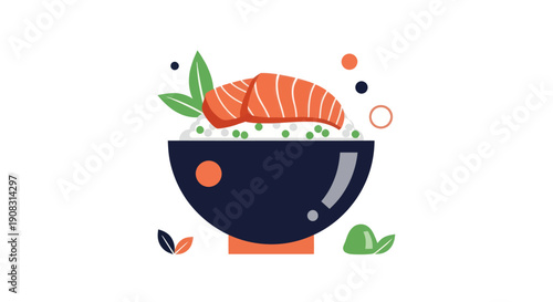 Salmon rice bowl illustration