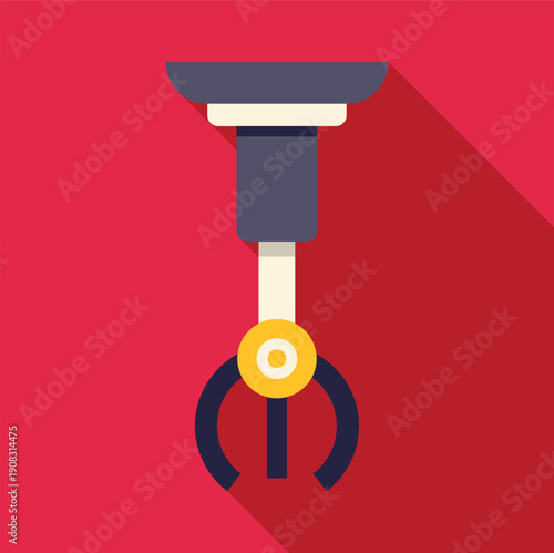 Claw machine robotic gripper on red background with long shadow