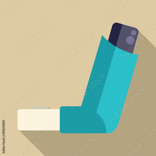 Inhaler delivering medication for breathing difficulties and allergy treatment in flat design