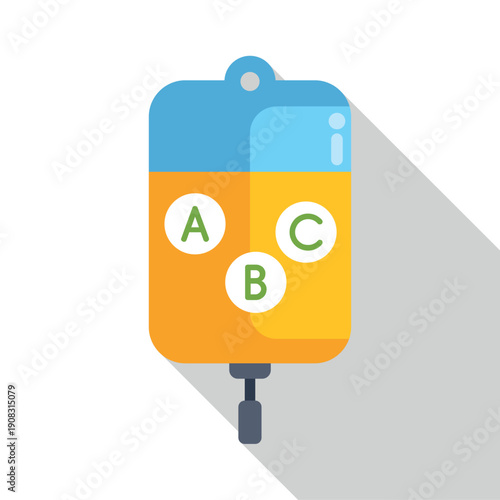 Iv drip bag with vitamins a, b, c promoting health and wellness in flat design