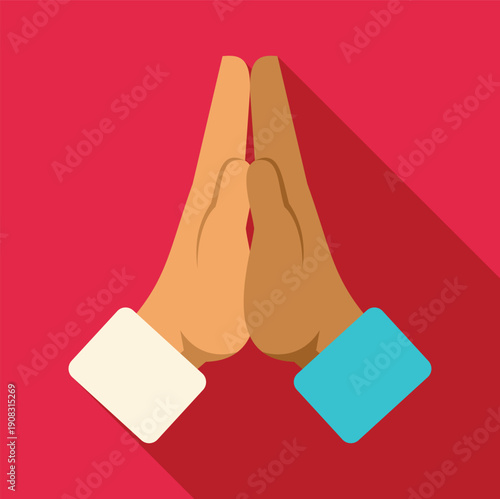 Hands in namaste gesture symbolizing prayer, greeting, and respect in flat design style