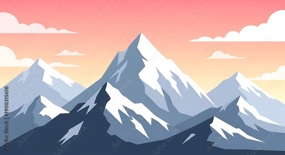 Fototapeta premium Mountain Range with Snowy Peaks at Sunset.