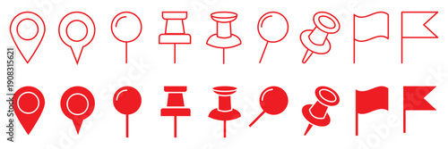 Map pin location icon set. Map markers isolated on white background. Black pointer GPS location symbol. Vector illustration. Color icon set