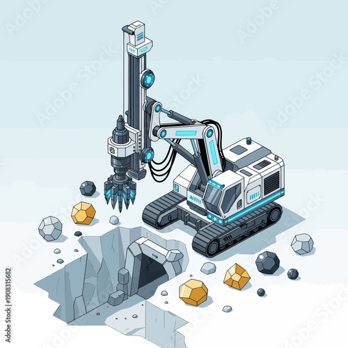 Heavy machinery excavator drilling into the ground with precision.
