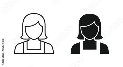 A simple illustration displays two black and white line icons of a woman s head and shoulders high quality