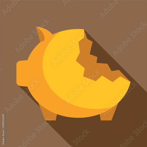 Broken yellow piggy bank icon symbolizing financial loss and bankruptcy