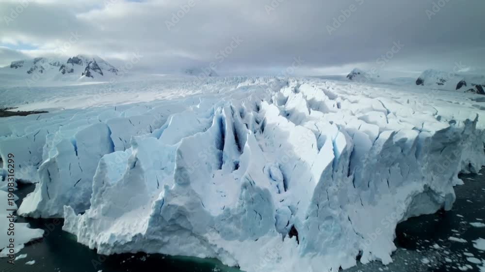 custom made wallpaper toronto digitalExpansive glacier with deep crevasses and icebergs floating in the ocean under a cloudy sky.