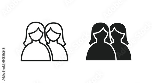 A minimalist depiction showcases two female figures in contrasting black and white line art styles side by side high quality