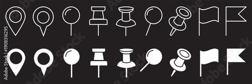 Map pin location icon set. Map markers isolated on white background. Black pointer GPS location symbol. Vector illustration. Color icon set