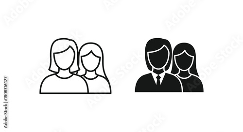 A simple illustration depicts two pairs of minimalist human figures one light and one dark high quality professional