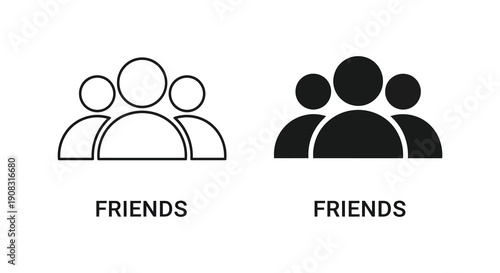 A simple graphic depicts two contrasting representations of groups of people labeled friends high quality professional detailed modern