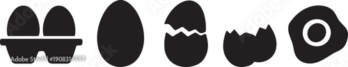 Egg cooking process icon silhouette set carton to fried egg vector illustration