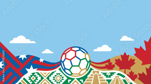 Flat Vector Background for 2026 North American Football Championship with Geometric USA Canada and Mexico Patterns