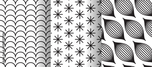 Set of 3 Minimal Line Patterns in Black and White