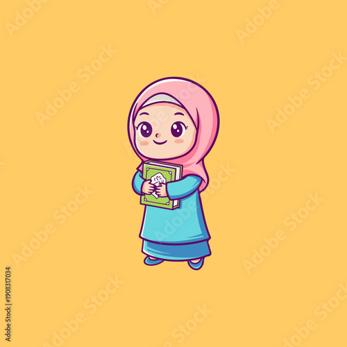Illustration of a Girl Holding a Quran