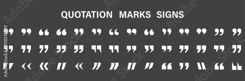 Quotation marks icon set, double quote symbol vector illustration, black quote icons in line and flat style, discussion and dialog remark signs, open and close quote symbols, vector graphic on transpa