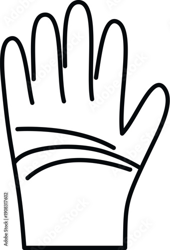Outline drawing of a single rubber glove for hand protection and hygiene