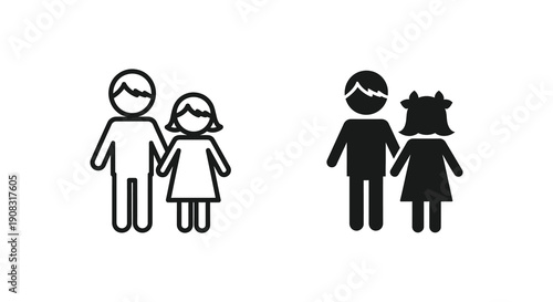 This image depicts two pairs of simple stylized figures representing a man and a woman in contrasting colors