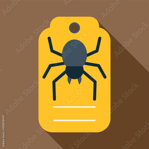Spider icon on a yellow warning label with long shadow
