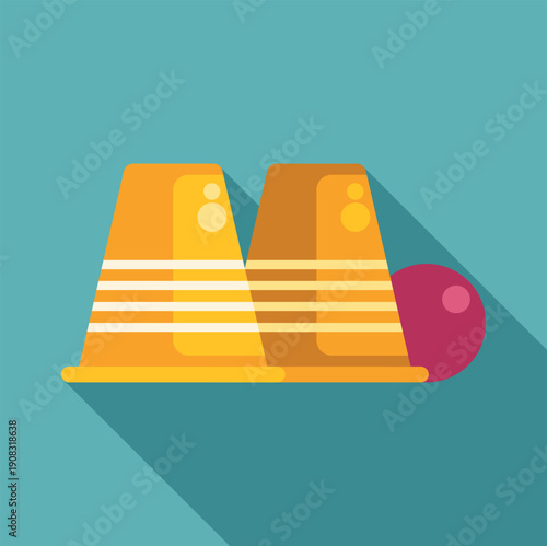 Yellow bowling pins standing with a red ball ready to strike