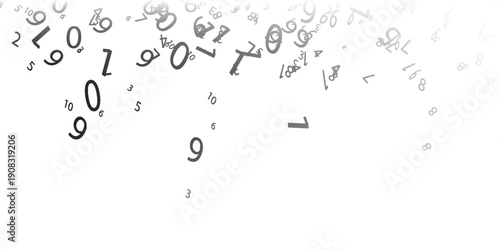 Falling colorful messy numbers. Math study concept with flying digits. Posh back to school mathematics banner on white background. Falling numbers vector illustration.