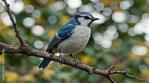 Wallpaper Mural A beautiful blue jay perched on a tree branch with a blurred background of autumn leaves. Torontodigital.ca
