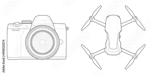 Digital imaging apparatus blueprint collection containing UAV drone and mirrorless body.