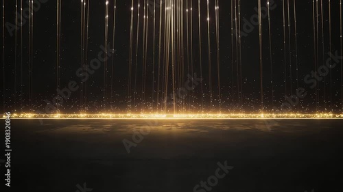 Wallpaper Mural Abstract golden light streaks falling from above onto a dark reflective surface, creating a magical and luxurious atmosphere. Torontodigital.ca