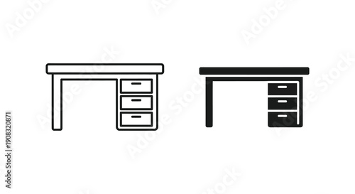 A simple black and white illustration depicts two desk configurations each with a drawer unit high quality professional