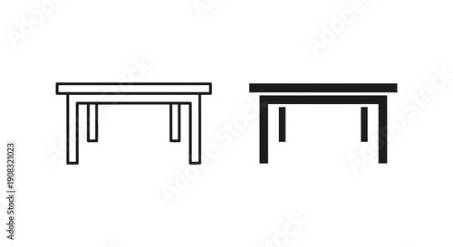A minimalistic illustration showcases two black and white table icons differing in line weight and style high quality
