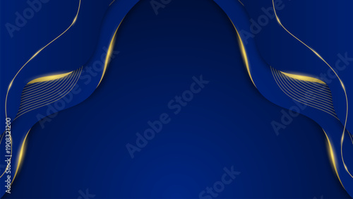 Dark blue luxury premium background with shining gold line waves, suitable for banners, wallpapers, brochures and posters. Vector illustration