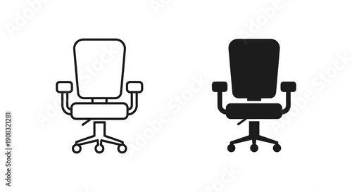 A minimalist depiction of office chairs presented in both outlined and solid black silhouettes suggesting versatility high quality