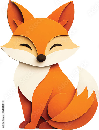 A cute red fox cartoon character with orange fur and a cheerful smile is a funny wildlife animal vector illustration featuring a long tail and comic art style